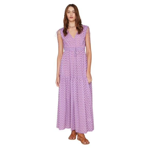 Xirena Purple Clover Cecily Printed Cotton Tiered Midi Maxi Dress XS - Picture 2 of 12